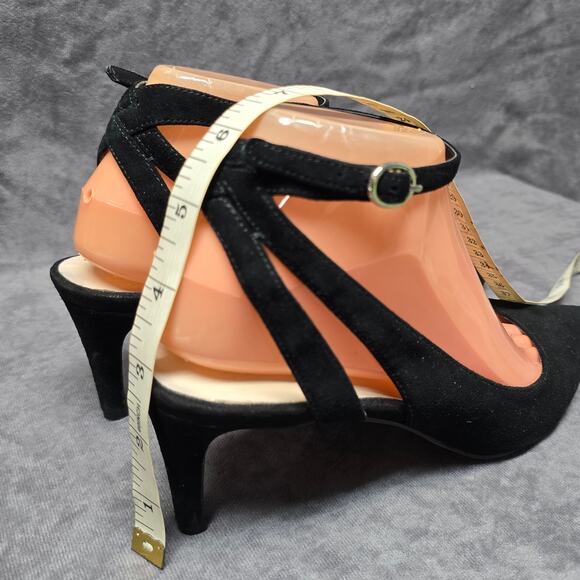 Nine West Black Suede Angle Strap Pointed Closed Toe Dress Kitten High Heels - Picture 8 of 9